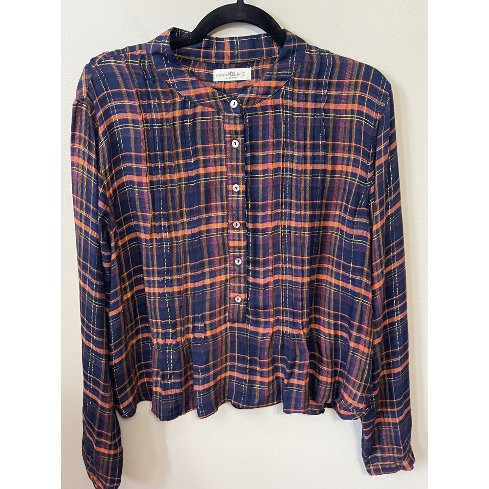 Natural Life Plaid Lurex Metallic Pintuck  Purple Orange Gold comfort  festive